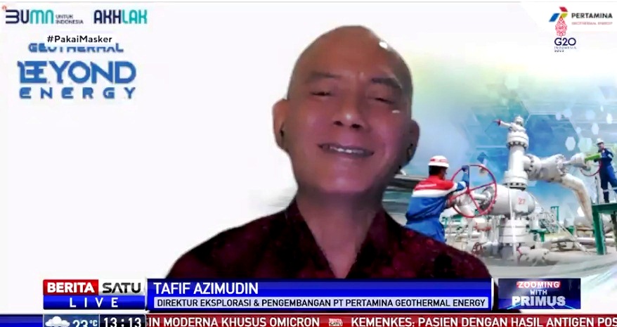 Tafif Azimudin, Direktur Eksplorasi dan Pengembangan PT Pertamina Geothermal Energy (PGE), dalam diskusi Zooming With Primus - Peran Geothermal dalam Transisi Energi, live di Beritasatu TV, Kamis (17/2/2022). Sumber: BSTV