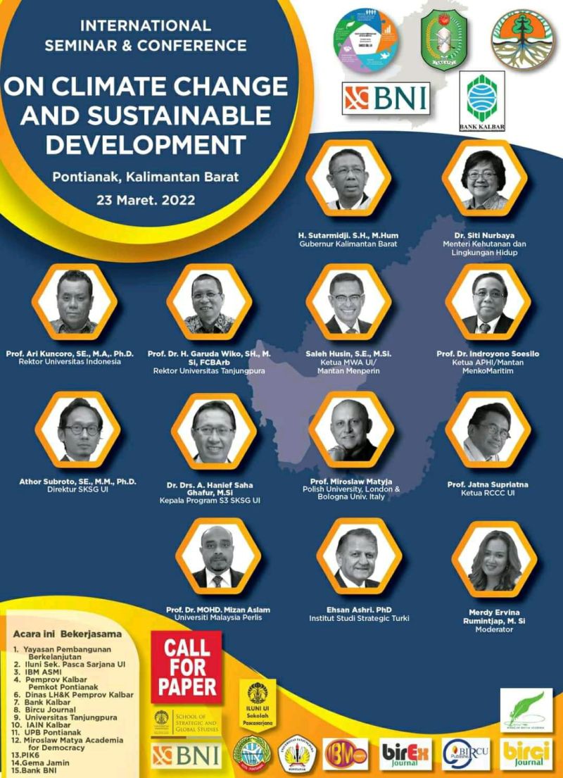 Seminar Internasional tentang Perubahan Iklim dan Pembangunan Berkelanjutan pada Rabu, 23 Maret 2022 di Pontianak, Kalimantan Barat.