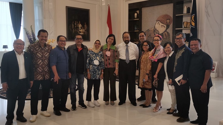 Ketua Umum Partai Nasdem Surya Paloh dalam diskusi dengan para pemimpin redaksi nasional di Nasdem Tower, Gondangdia, Jakarta, Rabu, 25 Mei 2022.