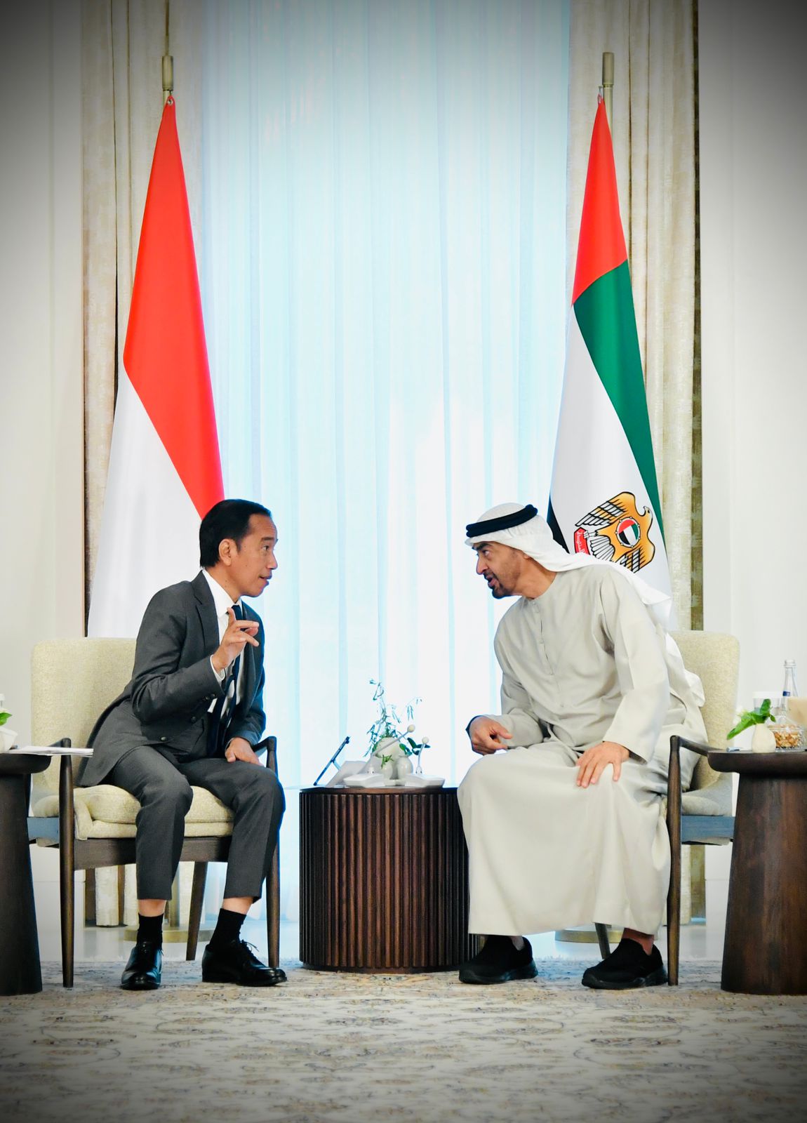 Presiden Jokowi dan Presiden UEA Sheikh Mohamed bin Zayed bin Sultan Al Nahyan. (Foto: BPMI Setpres)